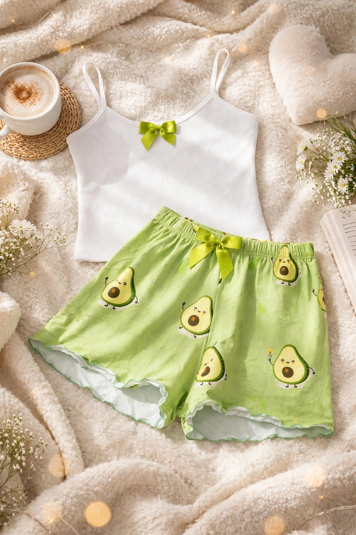 Happy Avocado pajama set - flat lay